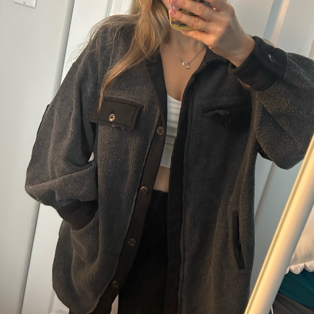 Free People Charcoal Teddy Jacket